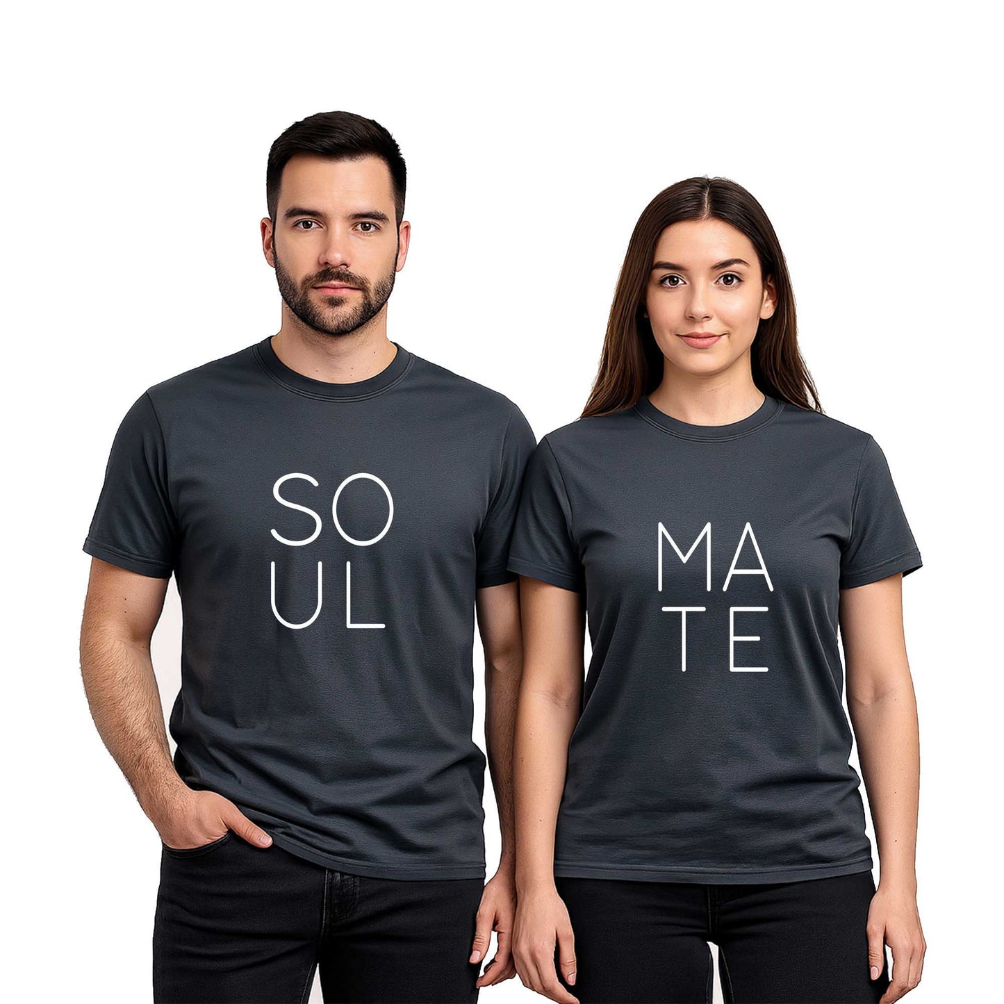 Soul Mate Text Sevgili Çift Renkli Tişört