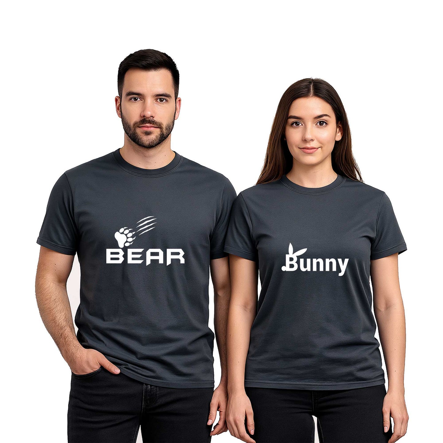 Bear Bunny Sevgili Çift Renkli Tişört