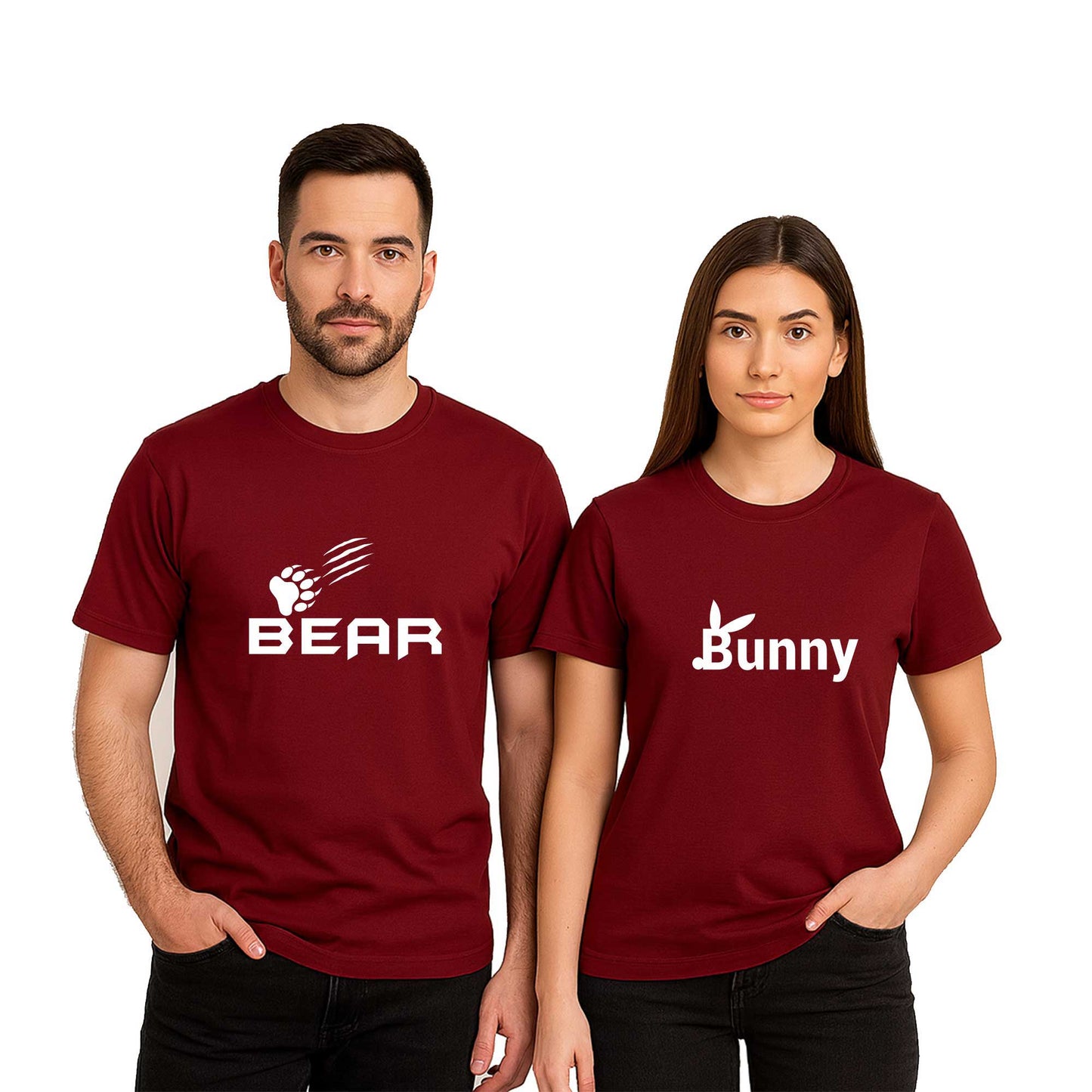 Bear Bunny Sevgili Çift Renkli Tişört