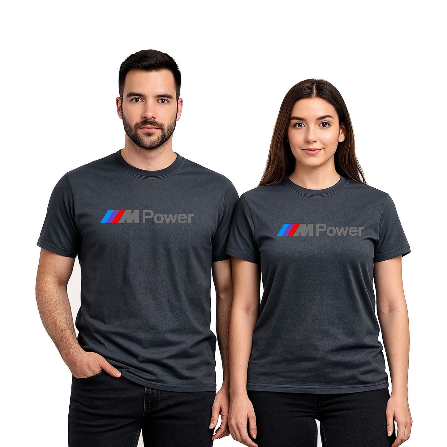 BMW M Power Text Sevgili Çift Renkli Tişört