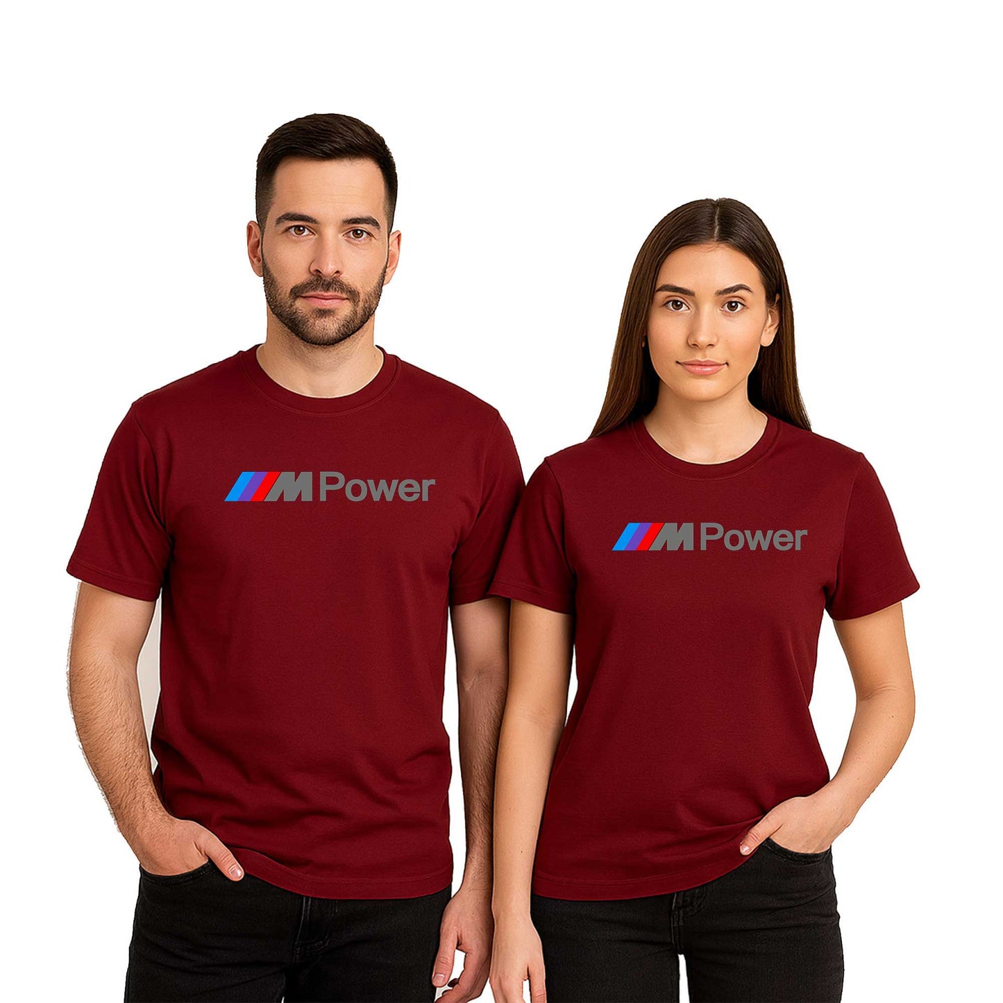 BMW M Power Text Sevgili Çift Renkli Tişört