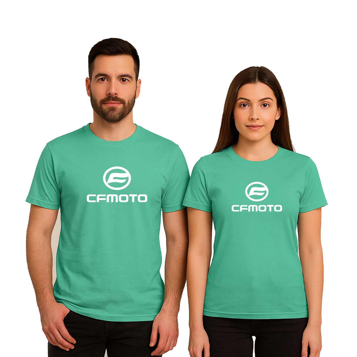 Cf Moto Logo White Sevgili Çift Renkli Tişört