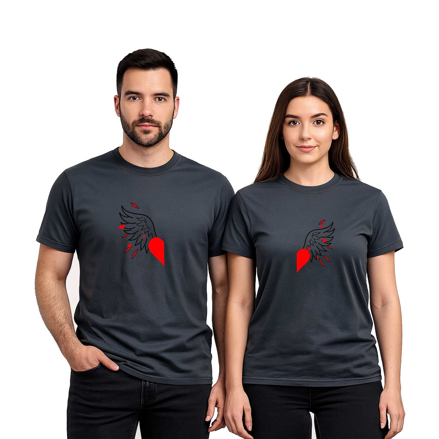 Heart Angel Wing Sevgili Çift Renkli Tişört