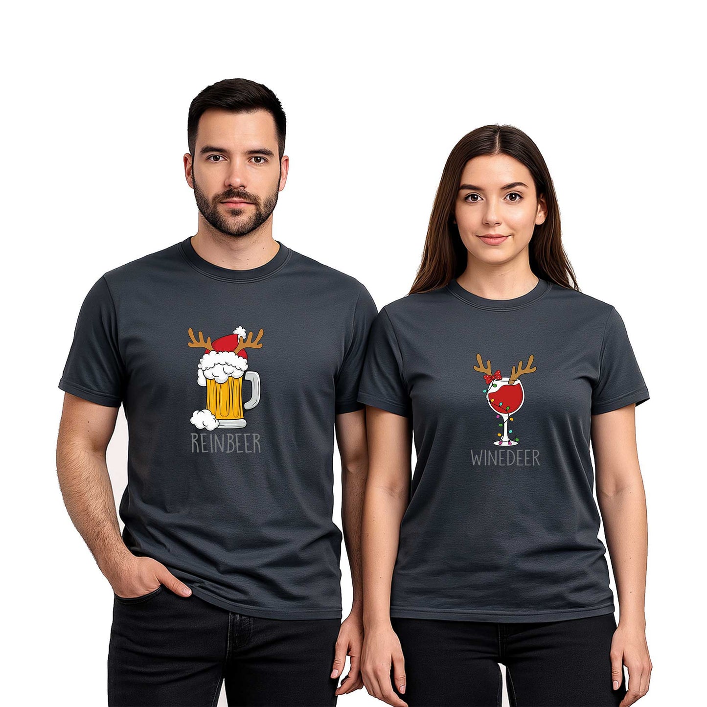 Reınbeer Wınedeer Sevgili Çift Renkli Tişört