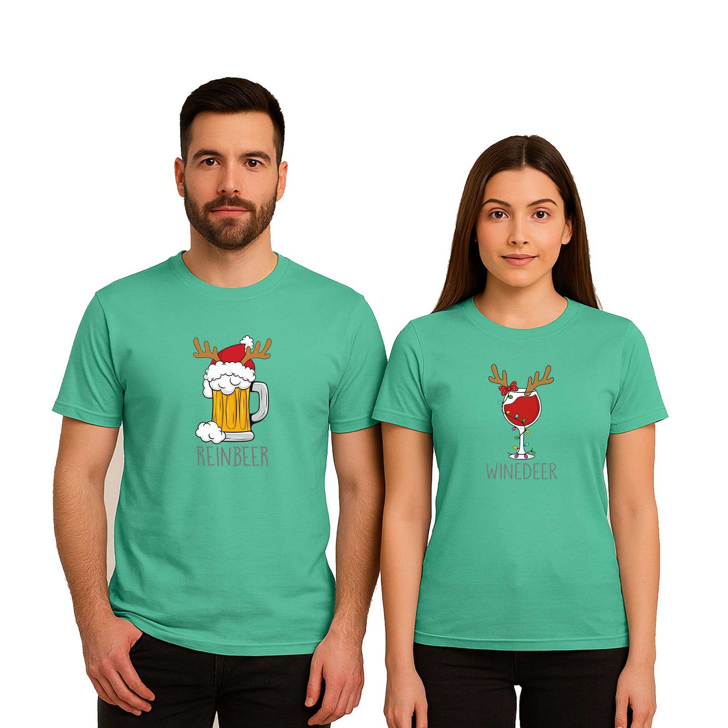 Reınbeer Wınedeer Sevgili Çift Renkli Tişört