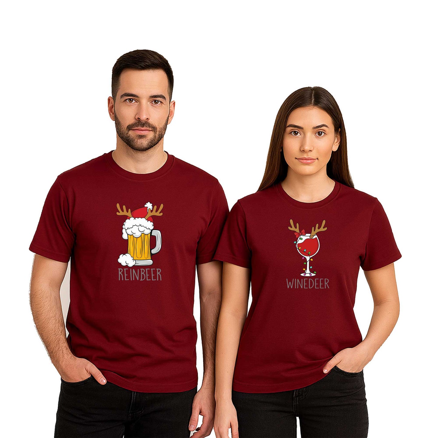 Reınbeer Wınedeer Sevgili Çift Renkli Tişört