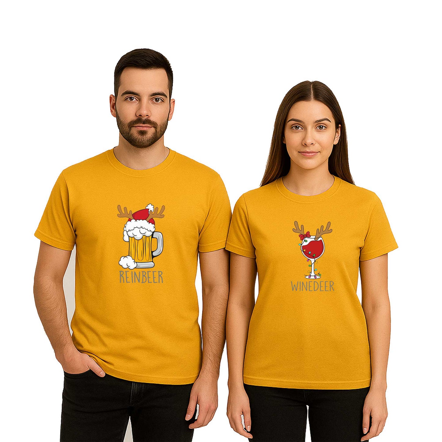 Reınbeer Wınedeer Sevgili Çift Renkli Tişört