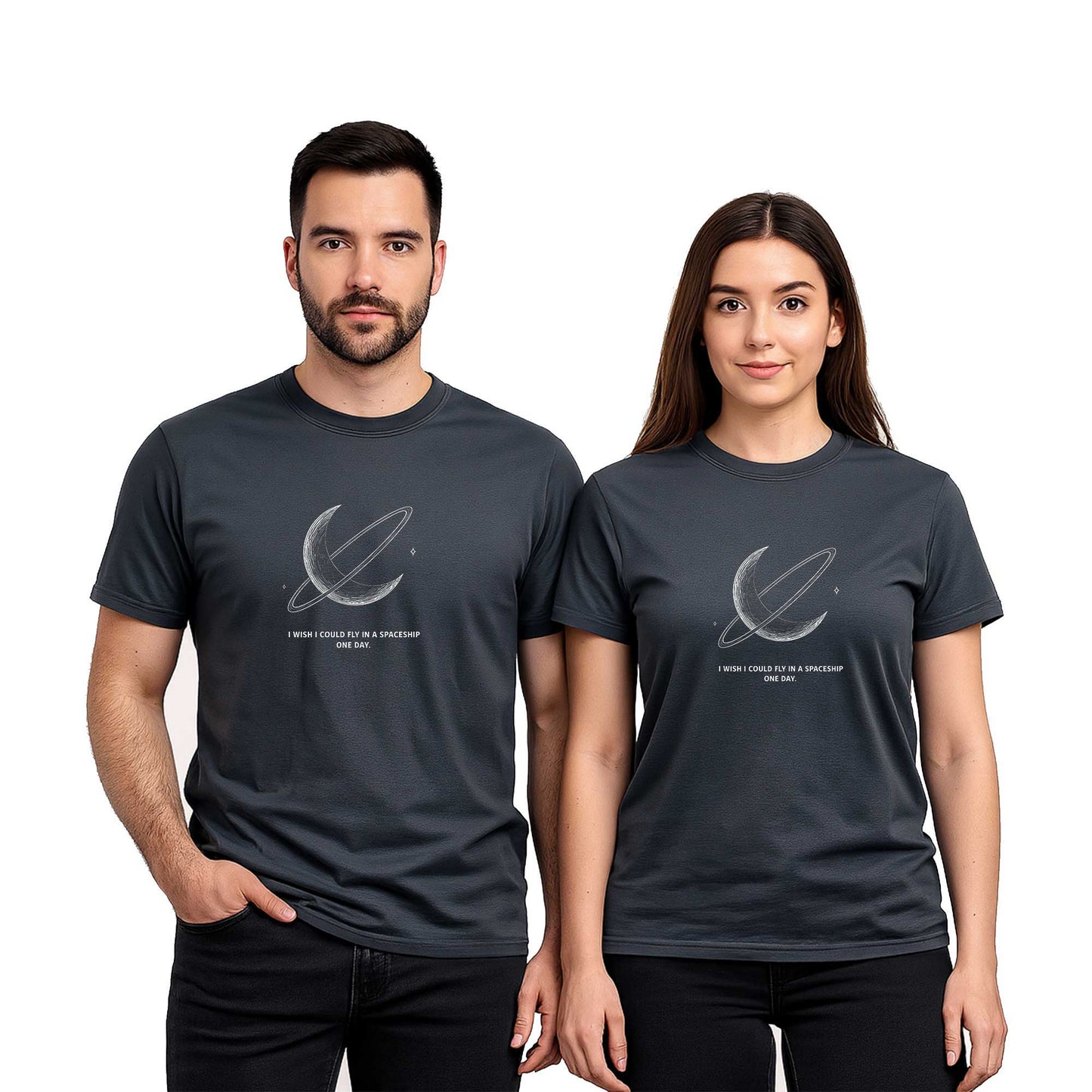 Spaceship Sevgili Çift Renkli Tişört