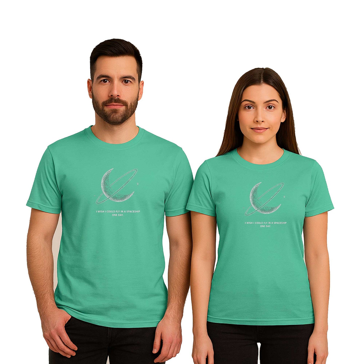 Spaceship Sevgili Çift Renkli Tişört