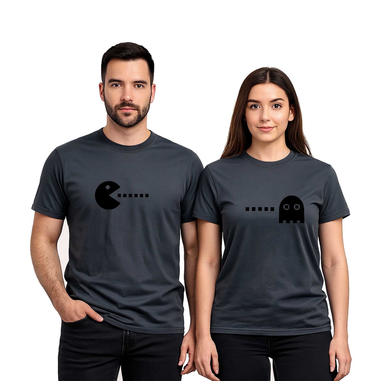 Pac Man Sevgili Çift Renkli Tişört