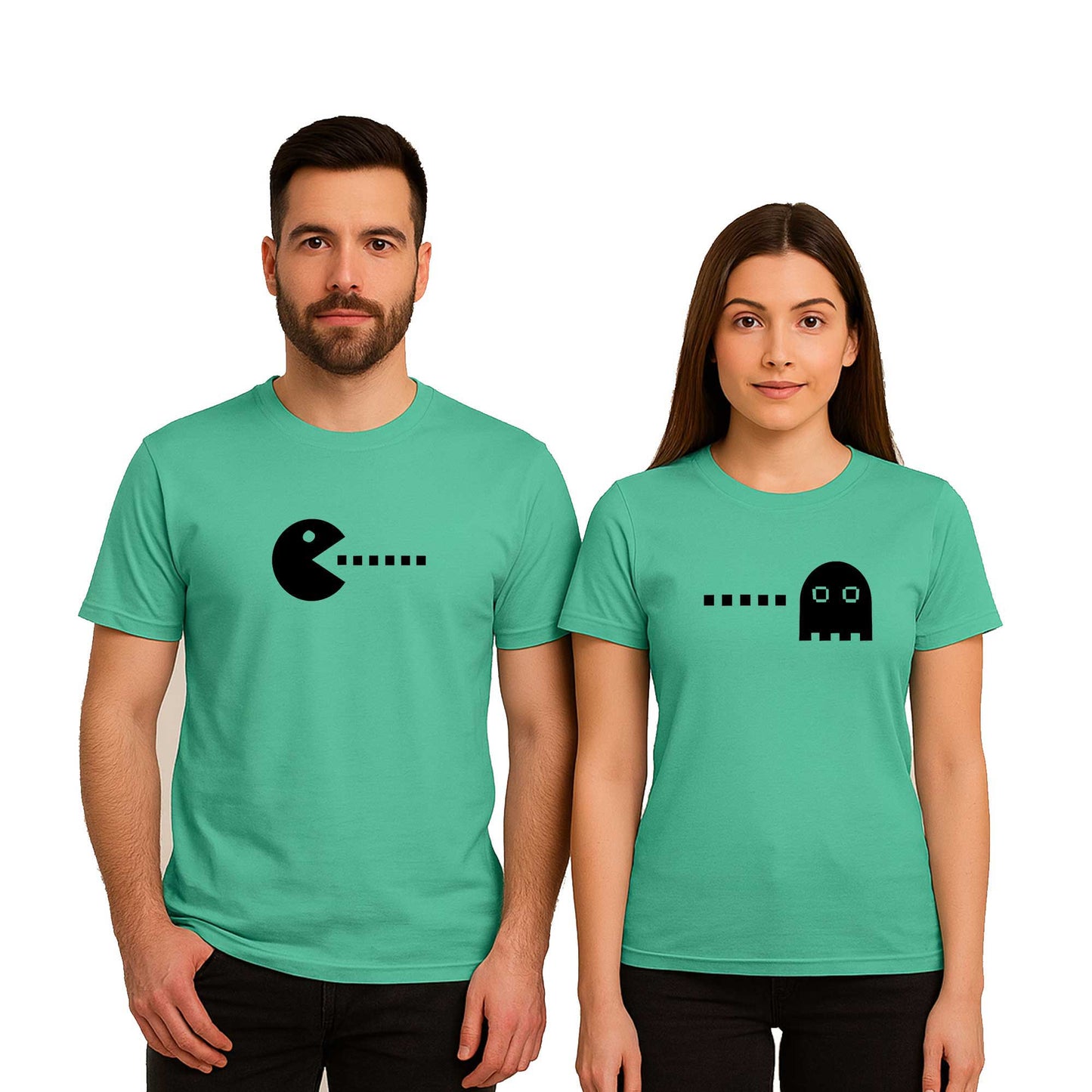 Pac Man Sevgili Çift Renkli Tişört
