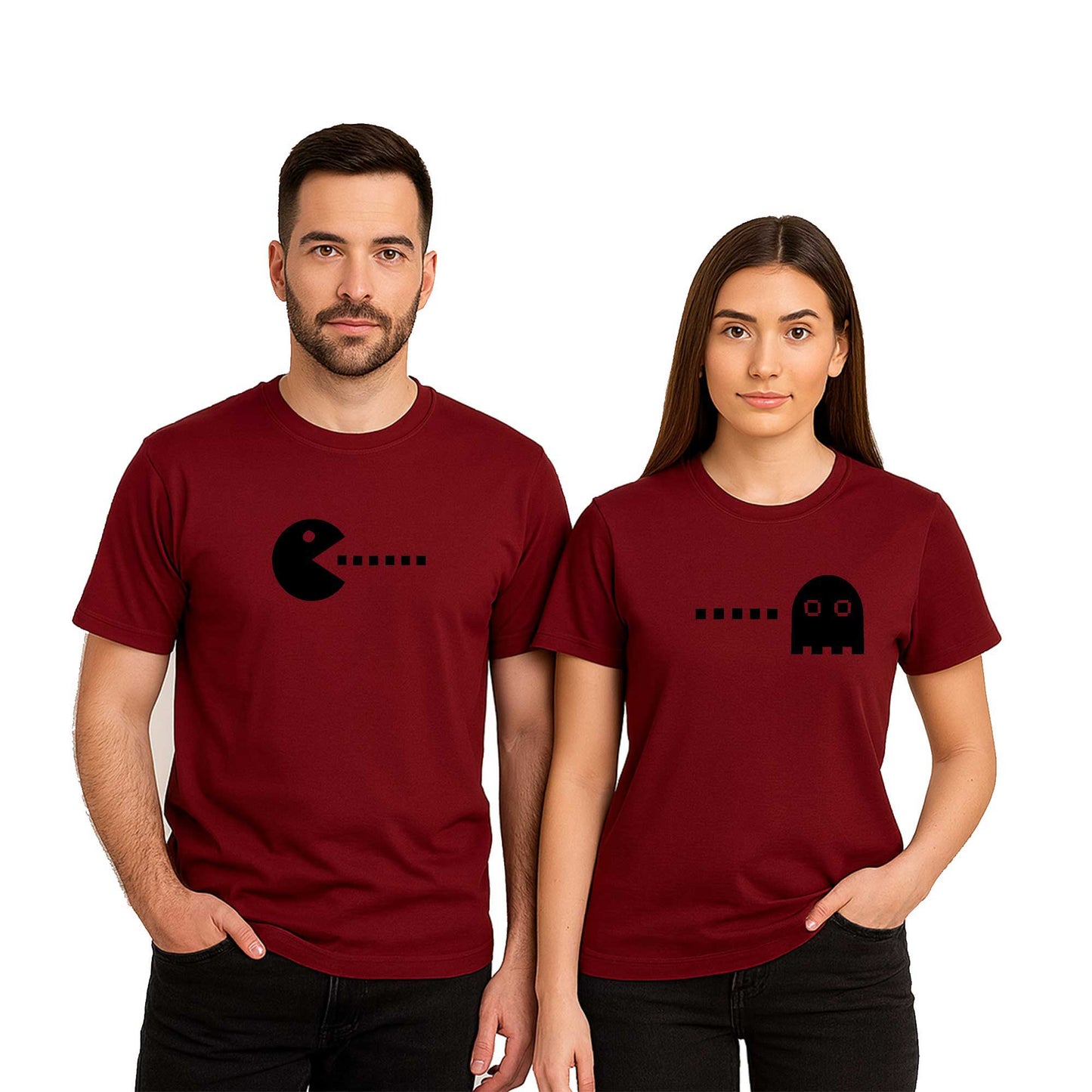 Pac Man Sevgili Çift Renkli Tişört
