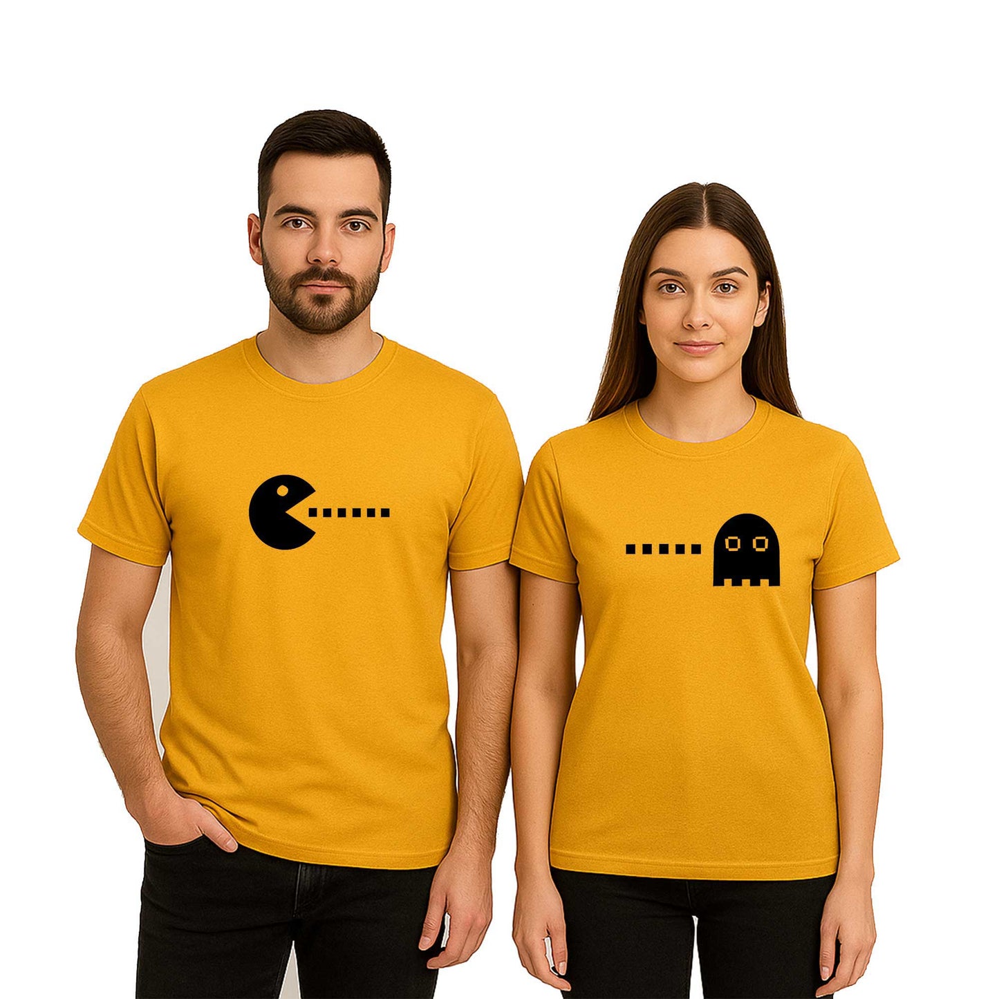 Pac Man Sevgili Çift Renkli Tişört