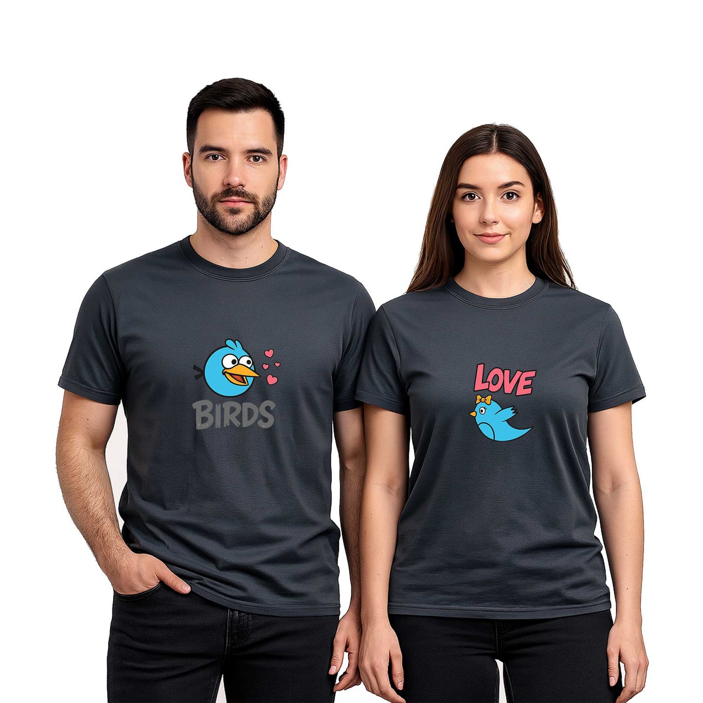 Birds Love Sevgili Çift Renkli Tişört