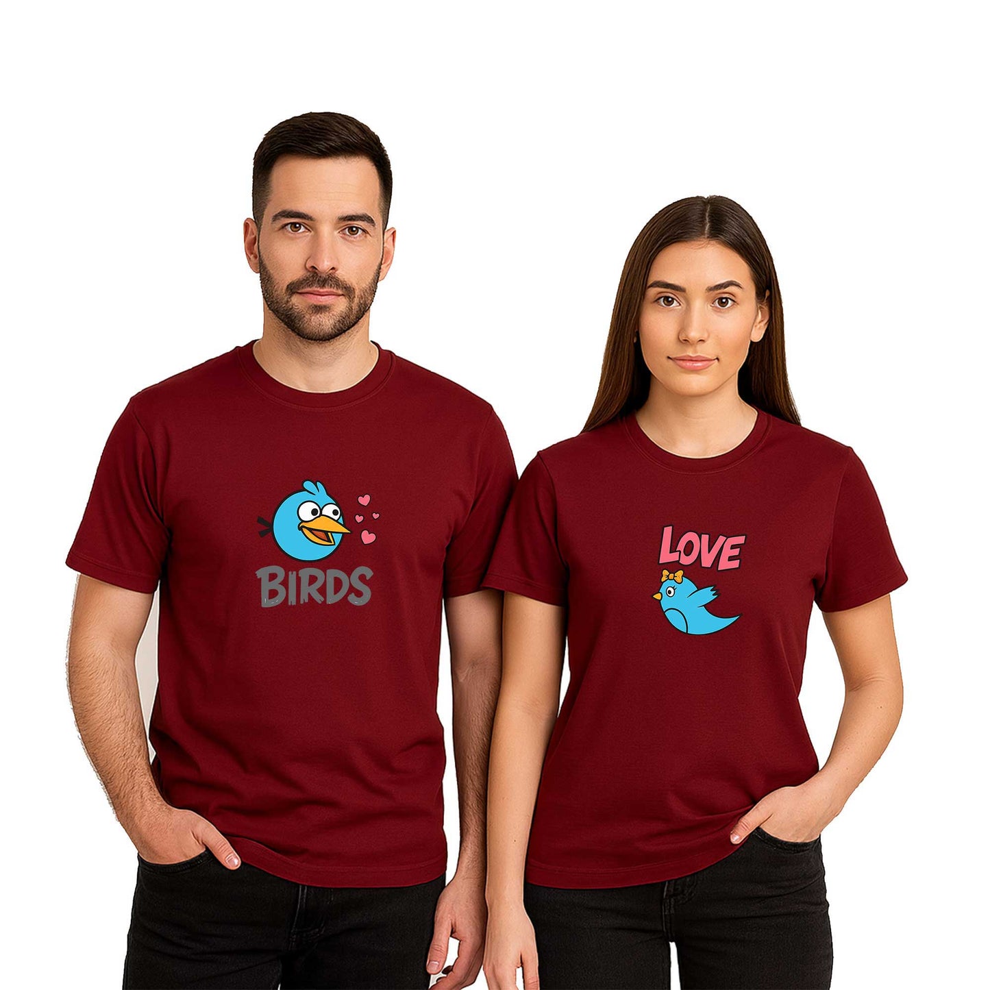 Birds Love Sevgili Çift Renkli Tişört