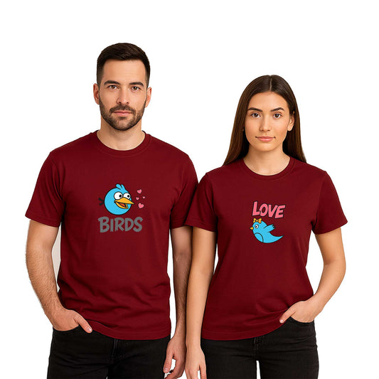 Birds Love Sevgili Çift Renkli Tişört