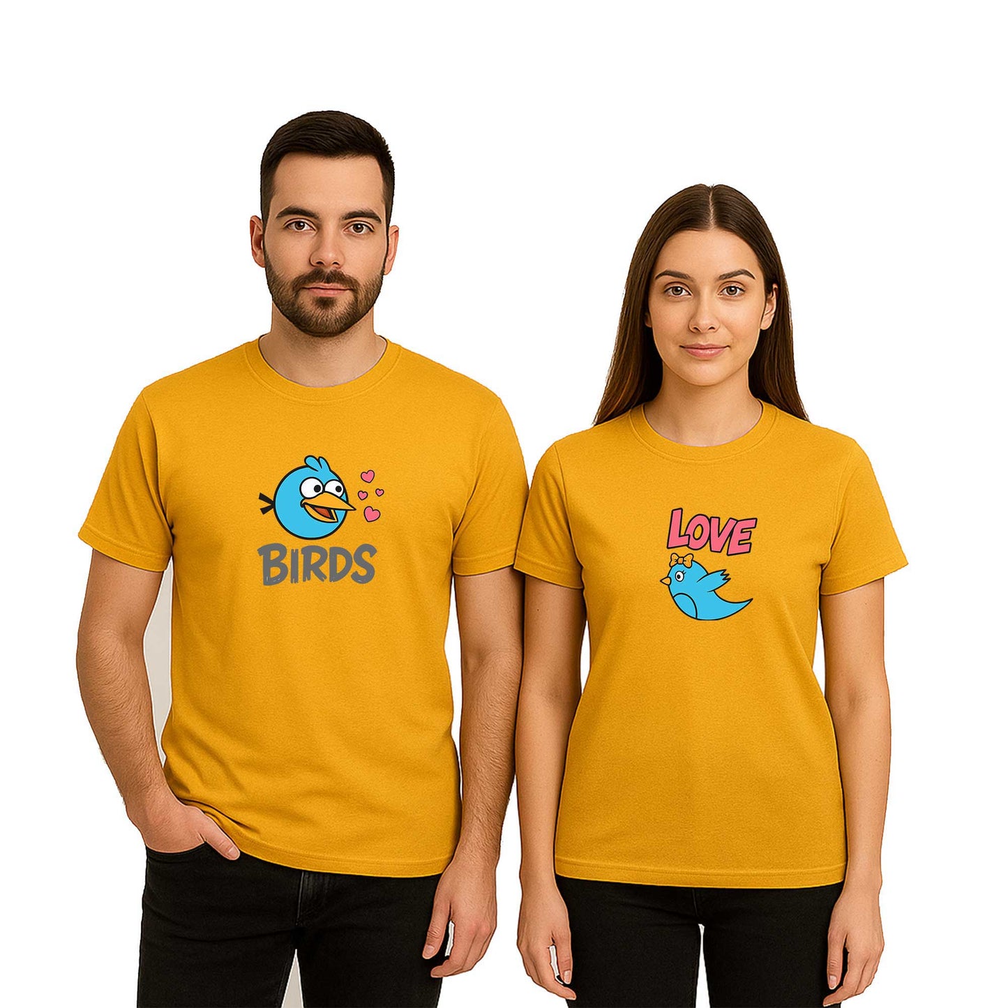 Birds Love Sevgili Çift Renkli Tişört
