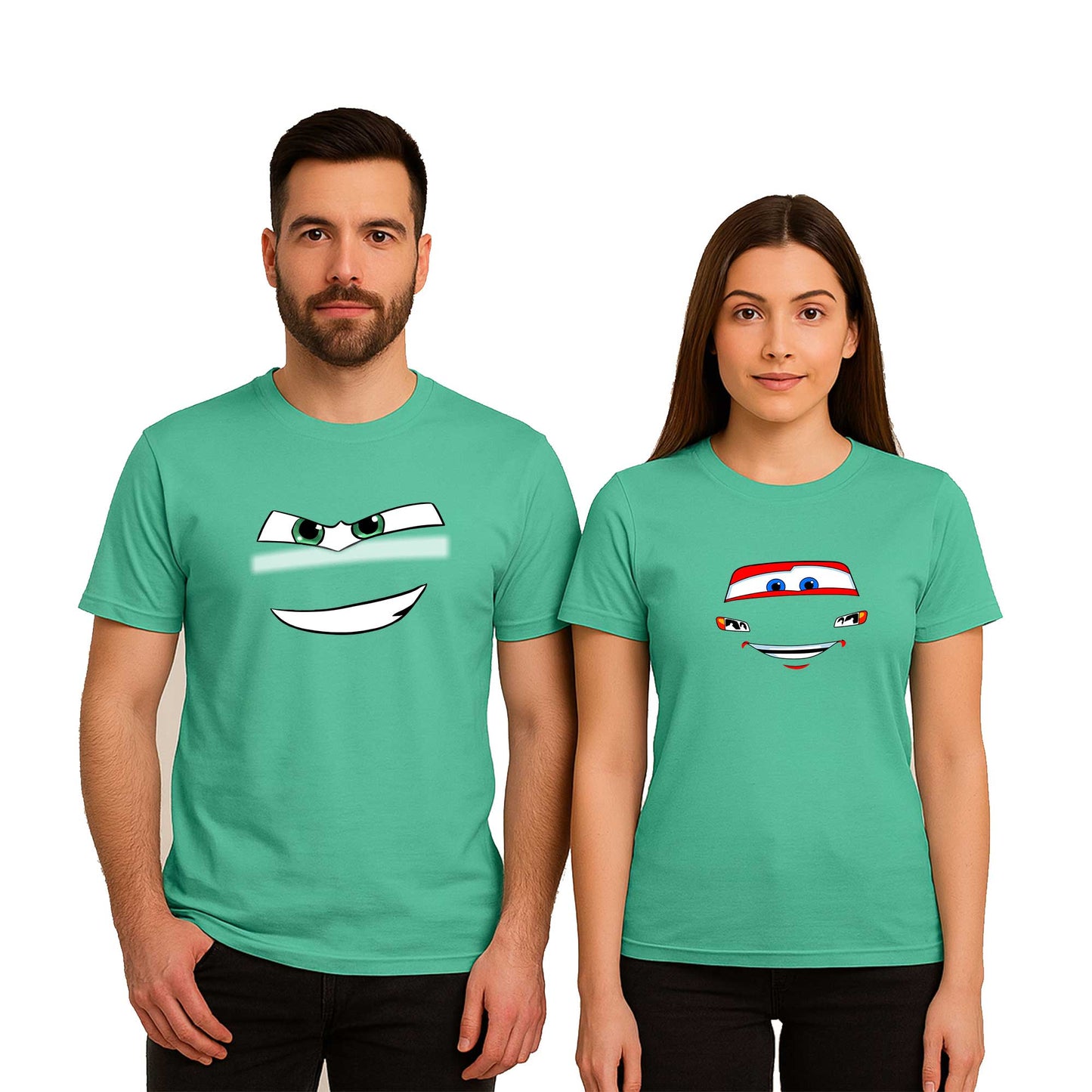 Şimşek McQueen Sevgili Çift Renkli Tişört