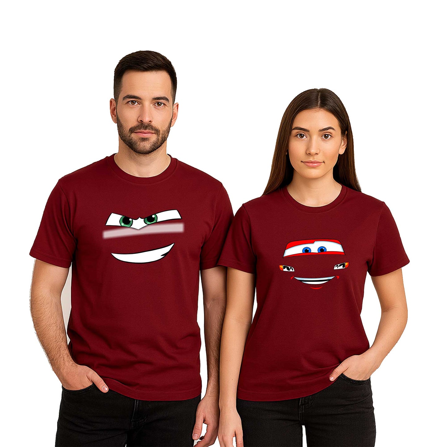 Şimşek McQueen Sevgili Çift Renkli Tişört