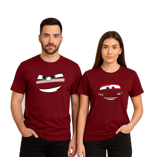 Şimşek McQueen Sevgili Çift Renkli Tişört
