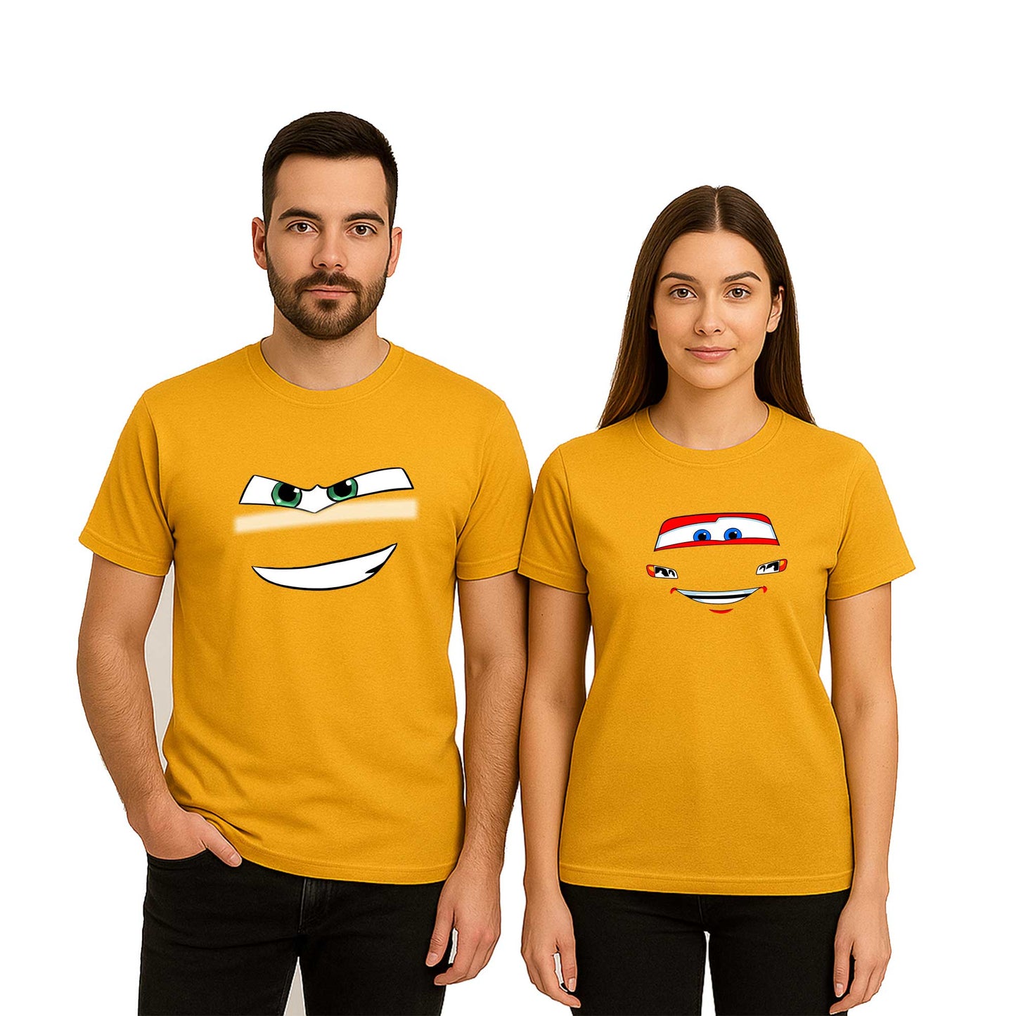 Şimşek McQueen Sevgili Çift Renkli Tişört