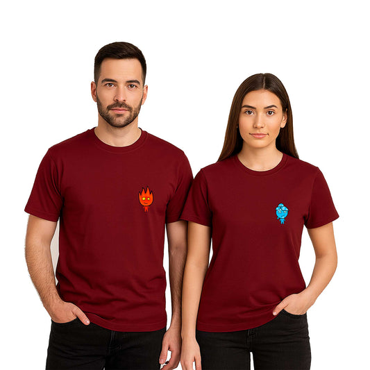 Ateş ve Su Sevgili Çift  Renkli Tişört