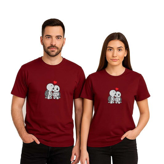 Kaplumbağa Sevgili Çift Renkli Tişört