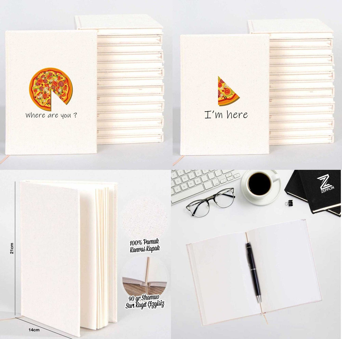 Pizza Dilim Sevgili Çift Kanvas Defter