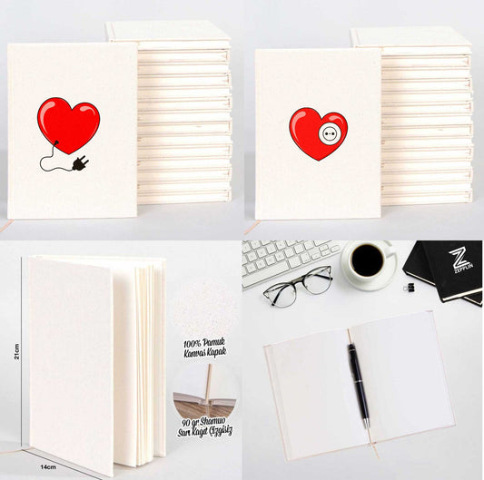 Kalpli Fiş Priz Sevgili Çift Beyaz Tişört Kanvas Defter