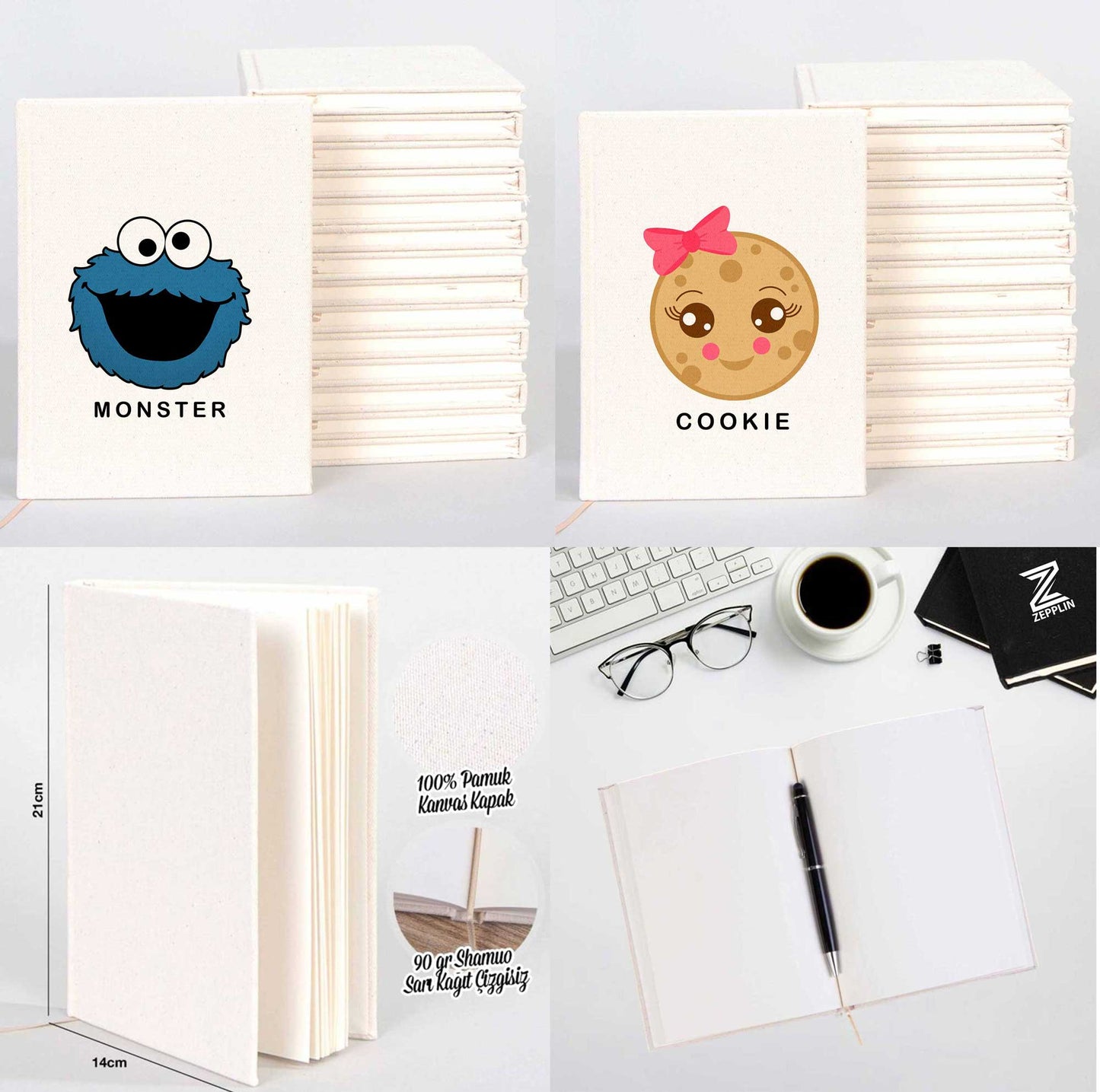 Kurabiye Canavarı Sevgili Çift Kanvas Defter