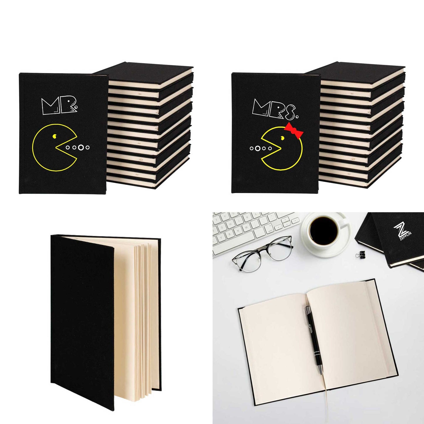 Pacman Sevgili Çift Siyah Tişört Kanvas Defter