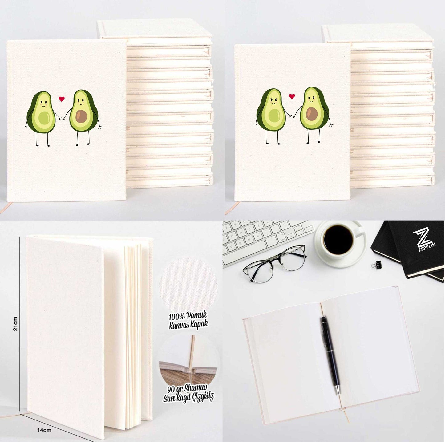 Avakado Çift Sevgili Çift Kanvas Defter