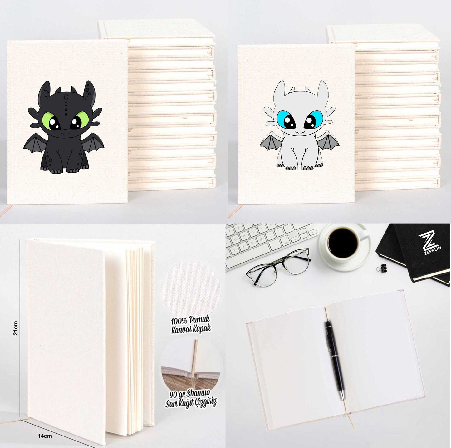 Cute Ejderha Sevgili Çift Kanvas Defter
