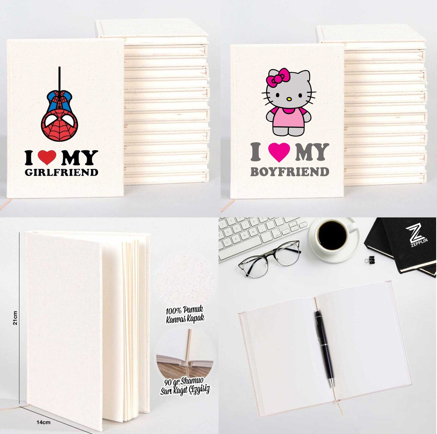 I Love My Boy Friend And Girlfriend Sevgili Çift Kanvas Defter