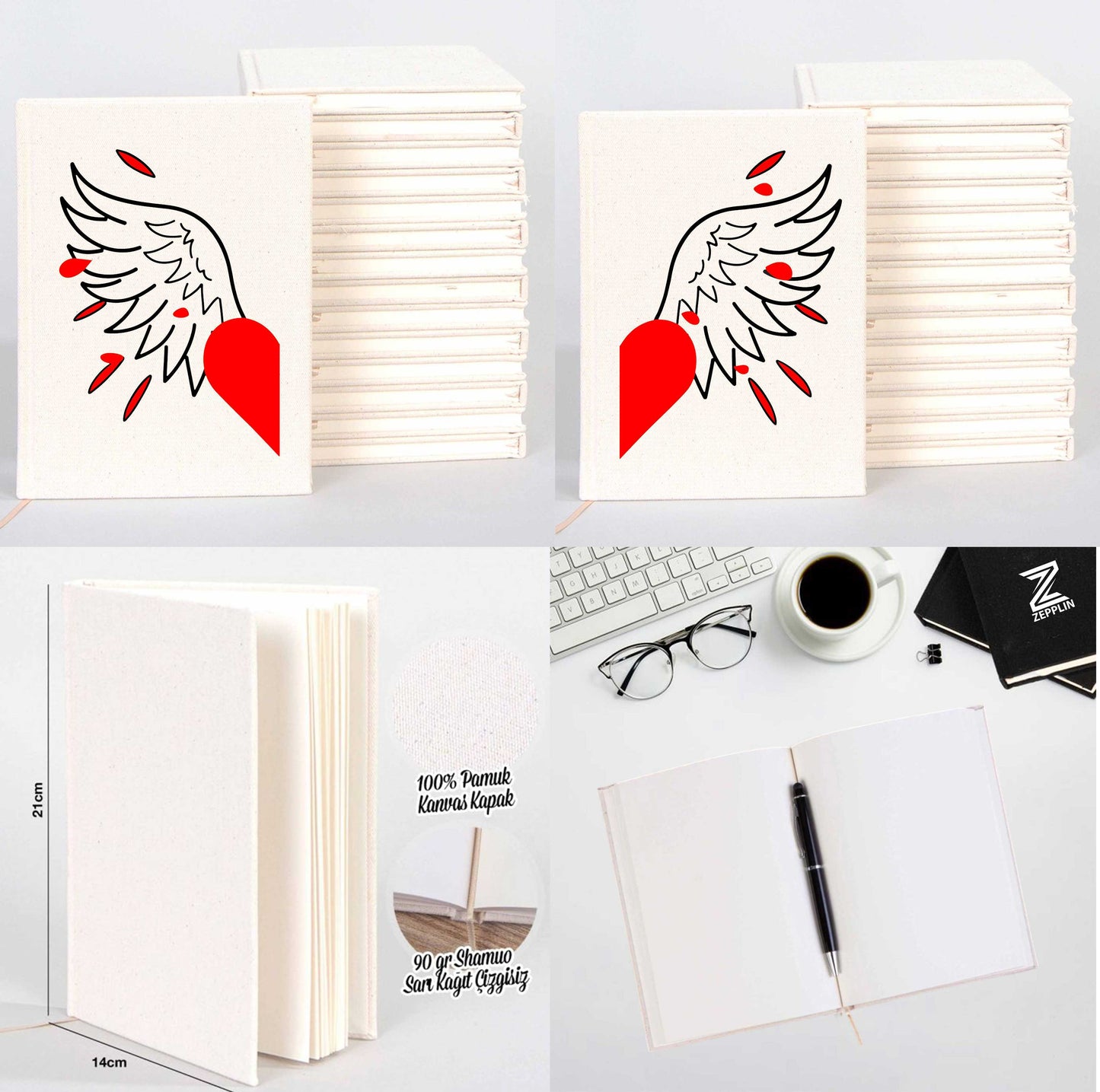 Heart Angel Wing Sevgili Çift Kanvas Defter