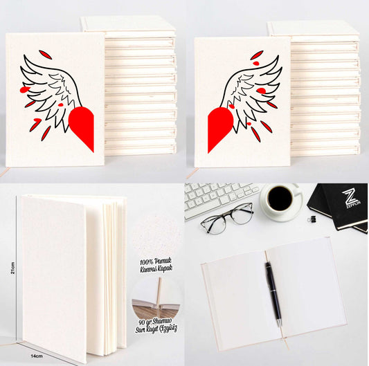 Heart Angel Wing Sevgili Çift Kanvas Defter