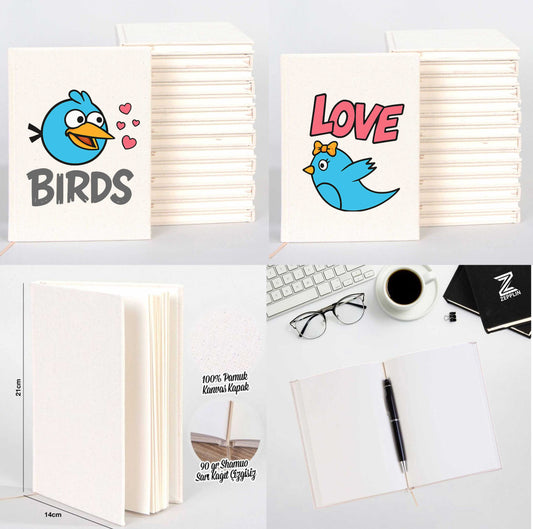 Birds Love Sevgili Çift Kanvas Defter