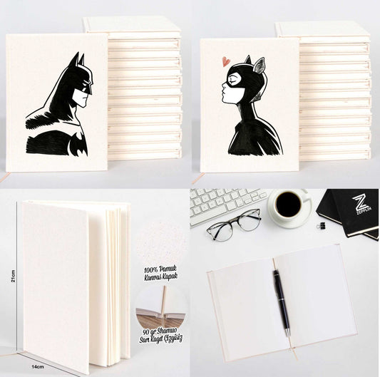 Batman Catwoman Karikatur Sevgili Çift Kanvas Defter
