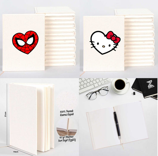 Spiderman Hello Kitty Sevgili Çift Kanvas Defter