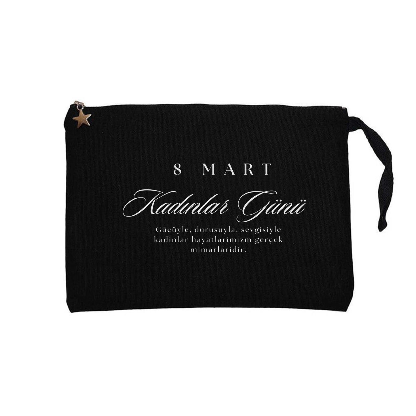 8 Mart Kadınlar Günü Yazı Siyah Clutch Astarlı Cüzdan / El Çantası