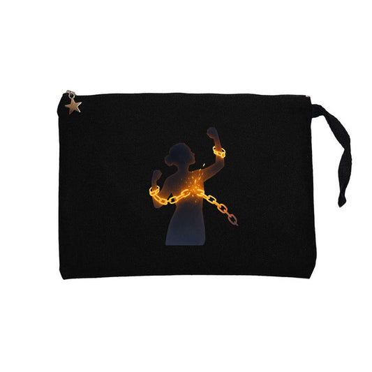 Zincirlerini Kıran Kadın Siyah Clutch Astarlı Cüzdan / El Çantası
