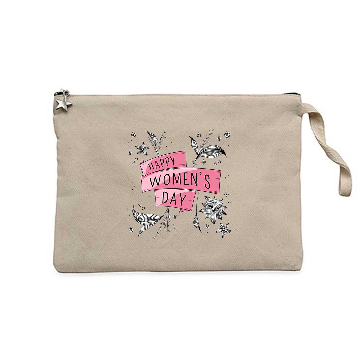 Happy Women's Day Krem Clutch Astarlı Cüzdan / El Çantası