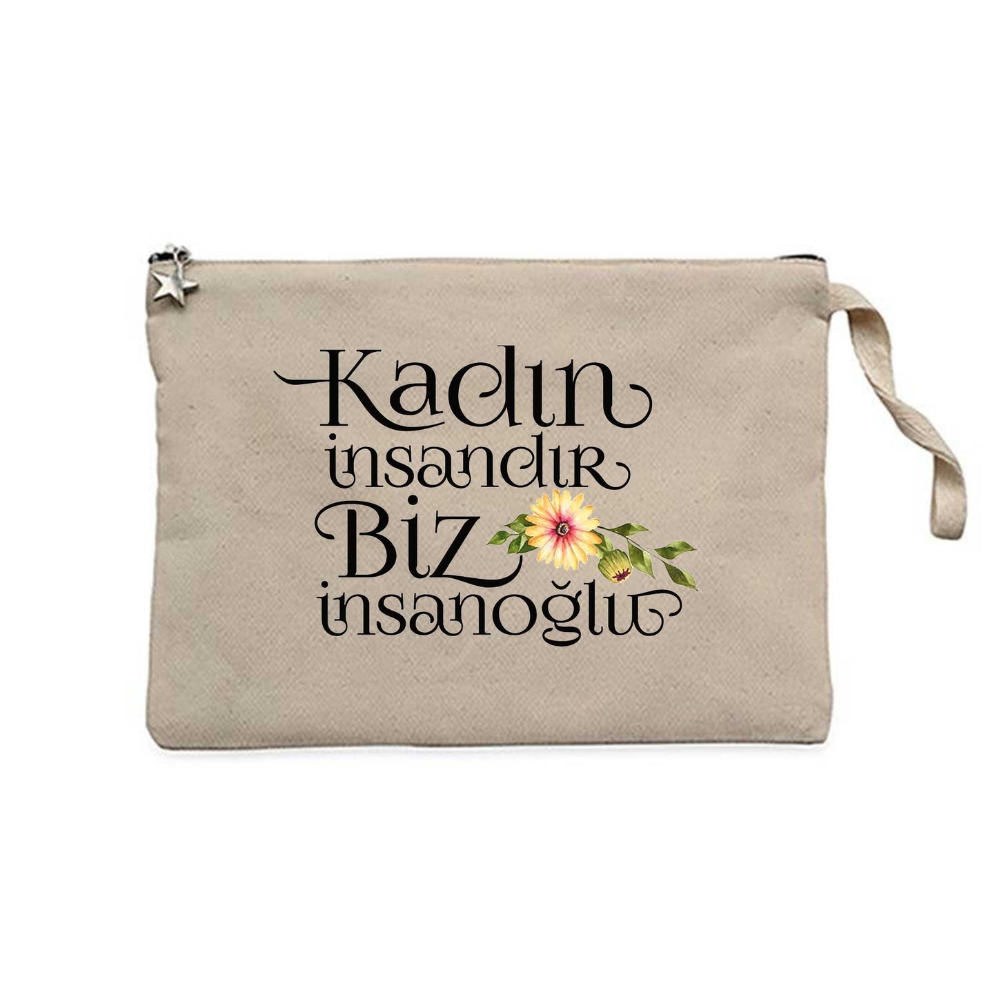 Kadın İnsandır Biz İnsanoğlu Krem Clutch Astarlı Cüzdan / El Çantası