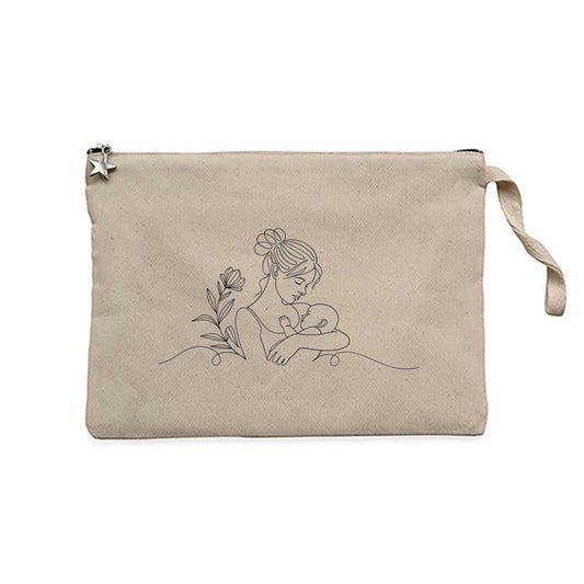 Anne Çocuk Kadın Krem Clutch Astarlı Cüzdan / El Çantası