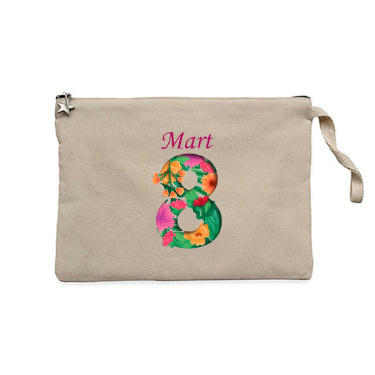 Kadın Çiçektir Krem Clutch Astarlı Cüzdan / El Çantası