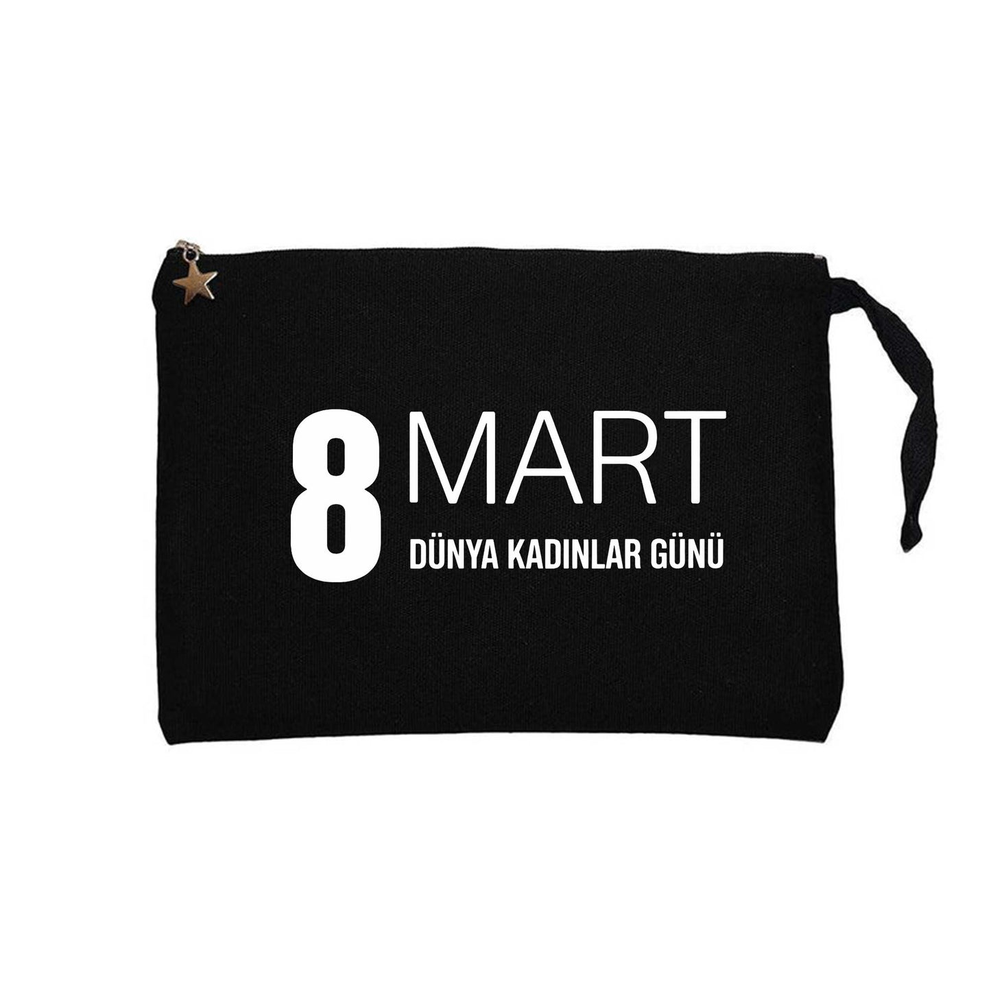 8 Mart Yazı Siyah Clutch Astarlı Cüzdan / El Çantası