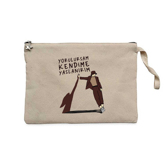 Yorulursam Kendime Yaslanırım Krem Clutch Astarlı Cüzdan / El Çantası
