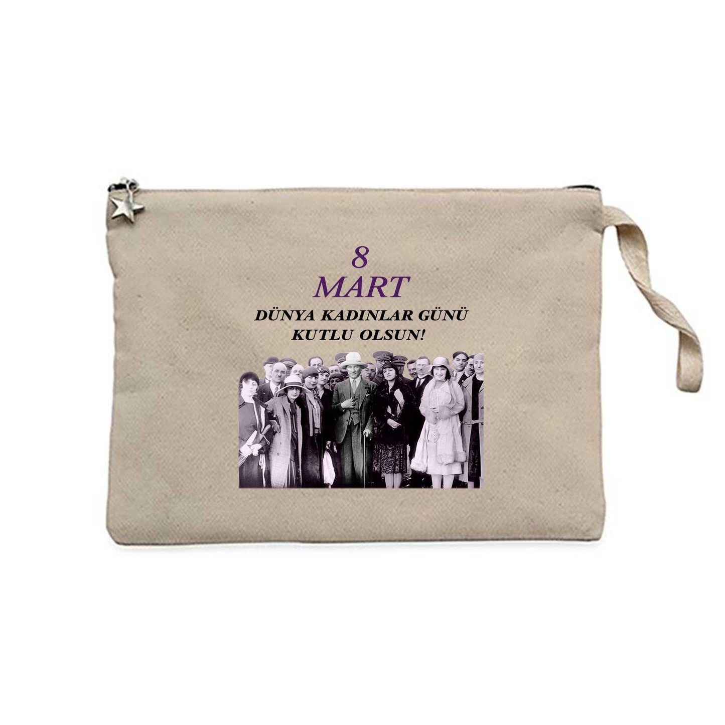 Atatürk ve Cumhuriyet Kadınları Krem Clutch Astarlı Cüzdan / El Çantası