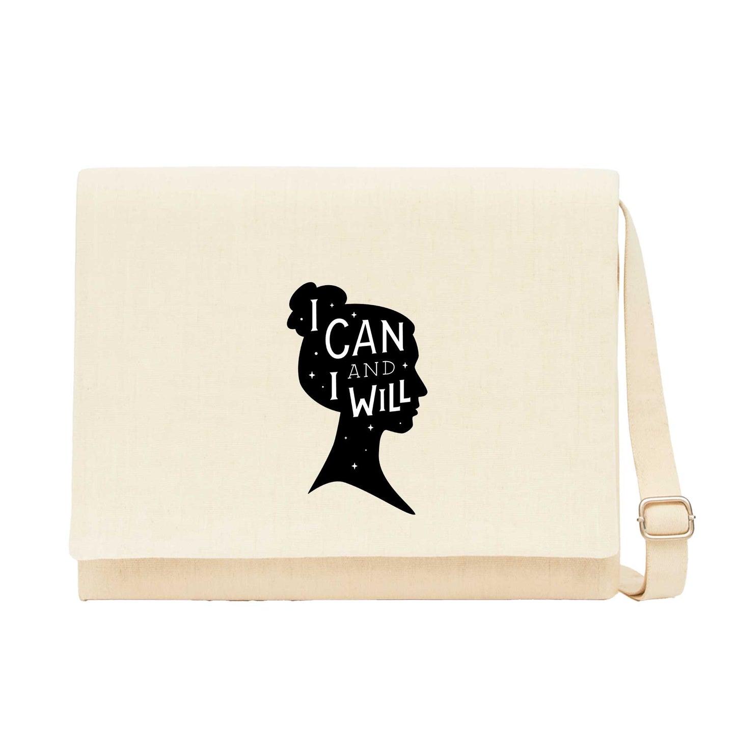I can and I wil Krem Kanvas Postacı Çantası