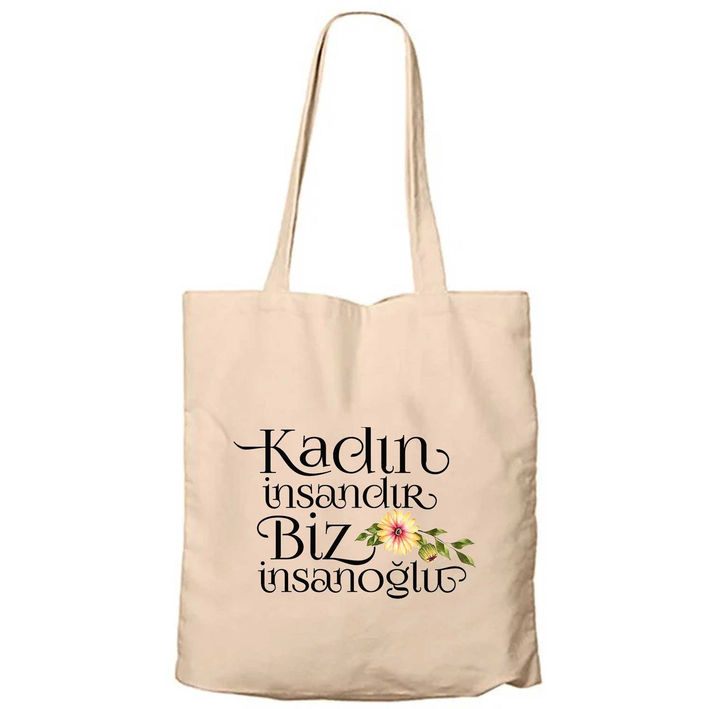 Kadın İnsandır Biz İnsanoğlu Fermuarlı Bez Çanta Gabardin